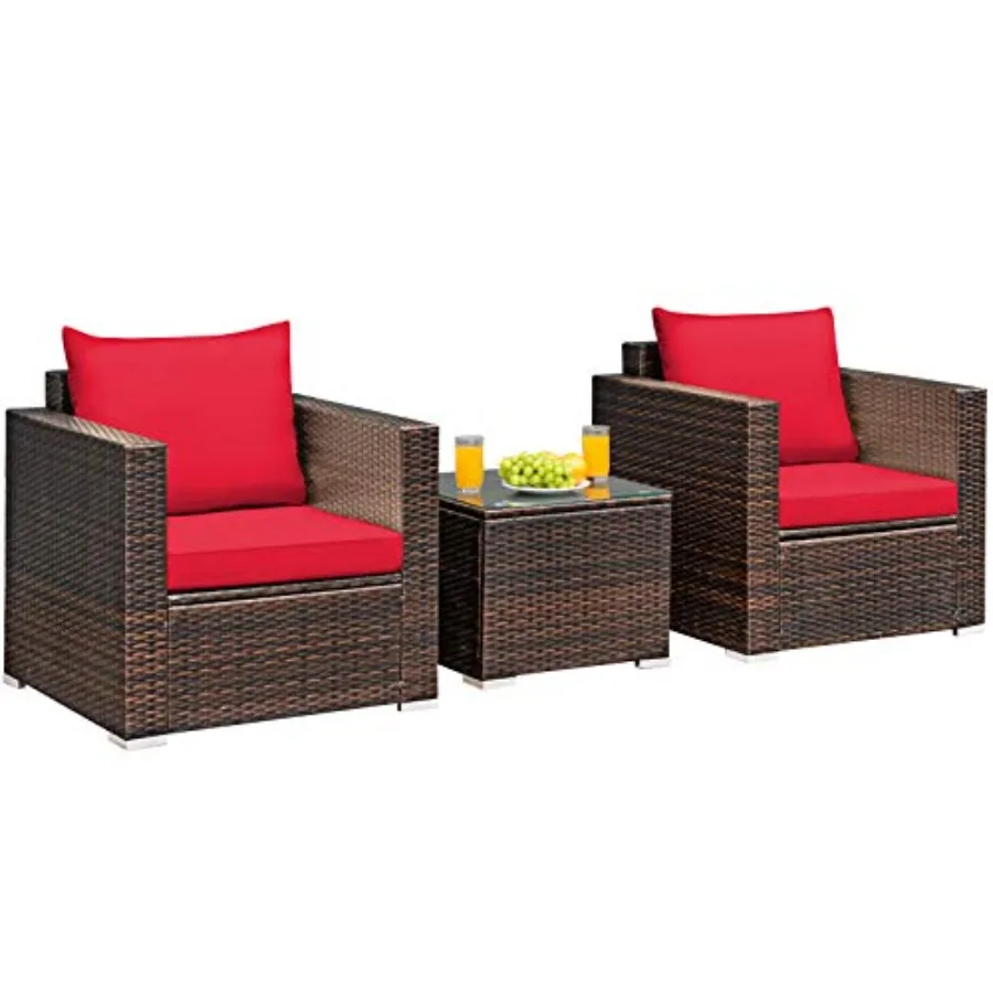 Patio furniture set for garden, poolside, balcony: PE rattan wicker, beige, washable cushions tempered glass tabletop