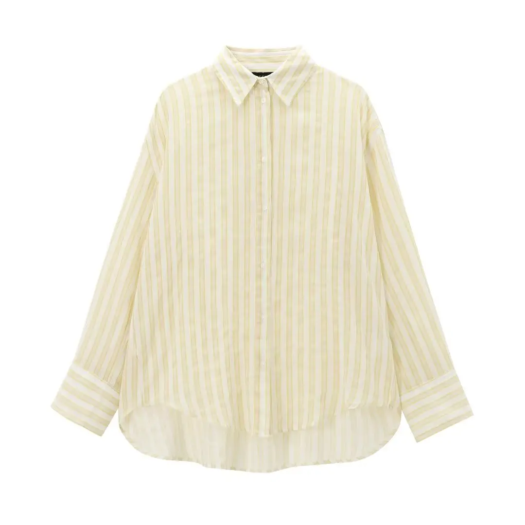 Tangada 2024 Women Oversized Striped Cotton Blouse Shirt Long Sleeve Chic Female Loose Top 3H0479