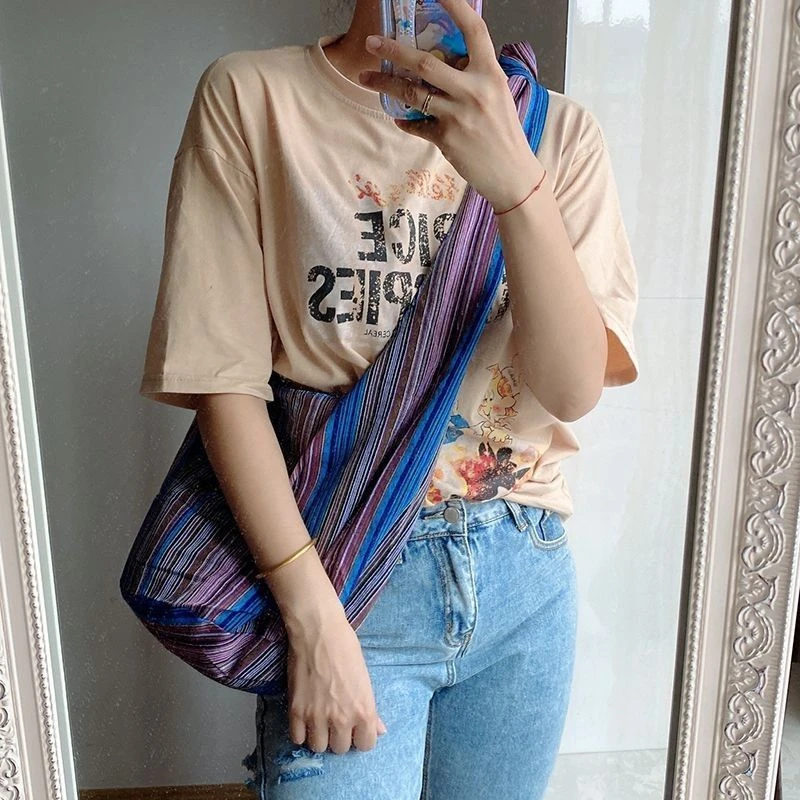 Vintage Bohemian Chic Canvas Shoulder Bag Ethnic Style Large Capacity Handbag Soft Tote Bag Casual Crossbody Bag Female Daily