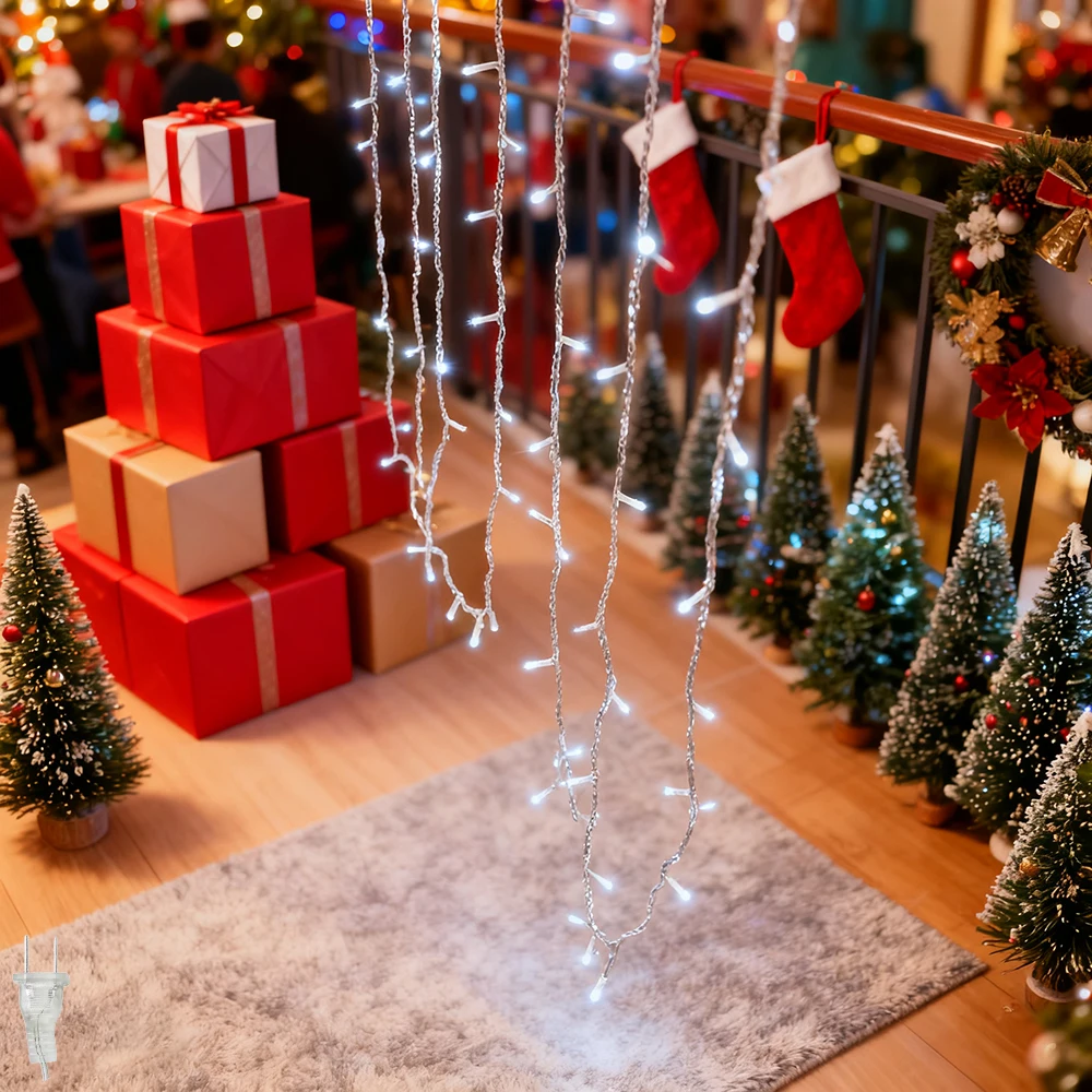 1pc US Plug Starry Sky Ice Bar Light String, 4m*0.6m 96 LEDs Flash Waterfall Light Decoration for Christmas Outdoor