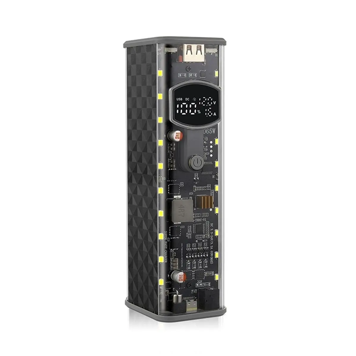 MALL PD65W Power Bank Case 8x18650 Power Bank Battery Storage Box Fast Charging Battery Holder with LED Light USB+Type-C A