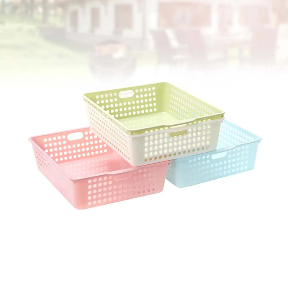 3Pcs File Storage Baskets Plastic Organizer Box Desktop Multi-Use Office File Holder Container for Home Vegetable Fruit Storage