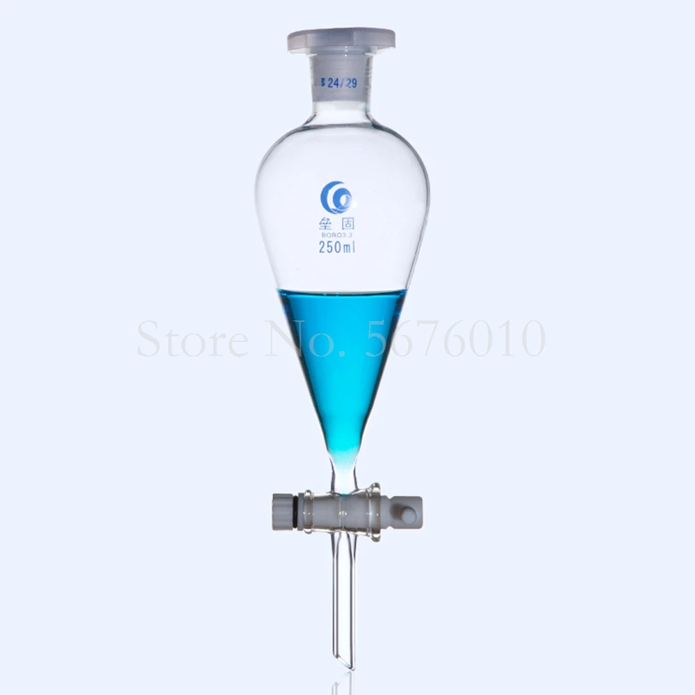 1pcs 30ml to 1000ml pear-shaped Clear And Thick Separating Funnel with PTFE or Glass Piston for Lab experiment