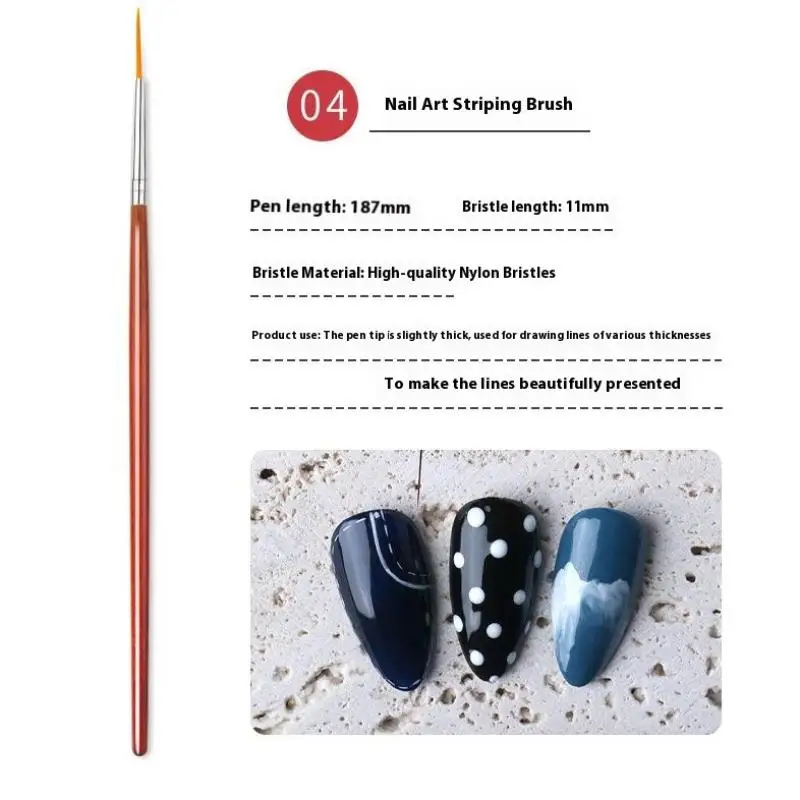Pennelli per nail art in legno Pennello per nail art per dettagli sottili Pennello per fodera per disegno fine Strumento per la progettazione delle unghie per pittura con smalto gel UV