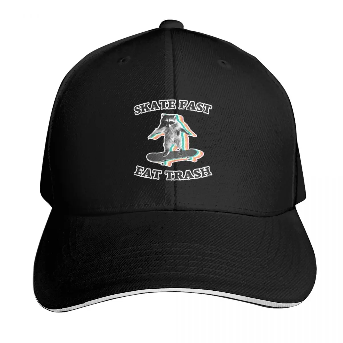 Skate fast, eat trash - radical raccoon Baseball Cap Contrast Two Tone Brim Snapback Flat Bill Strapback Dad Hat