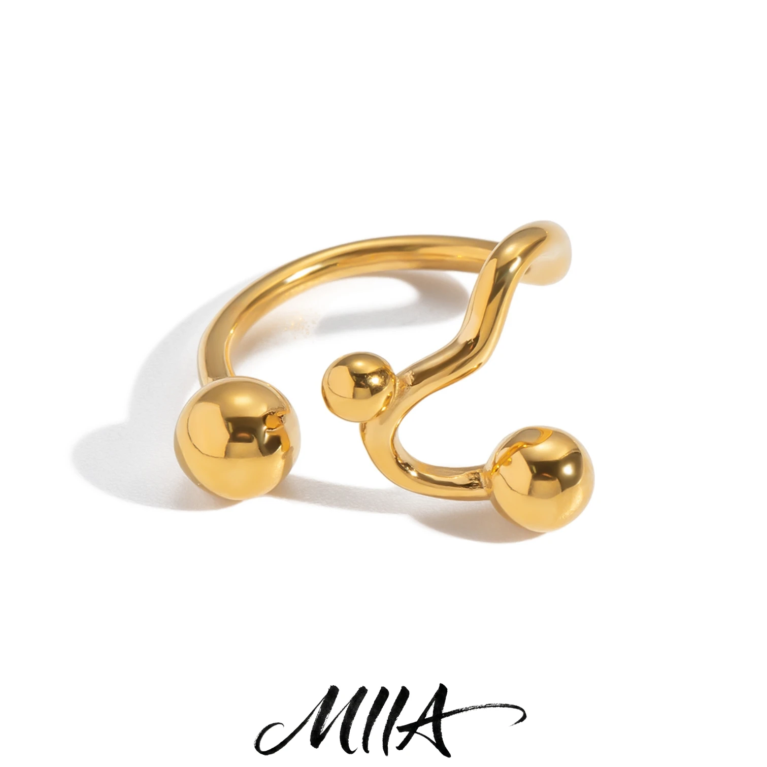 Miia New Creative Three Balls Finger Open Ring 316L Stainless Steel Party Jewelry 18K Gold Plated Decoration Men Women's ring