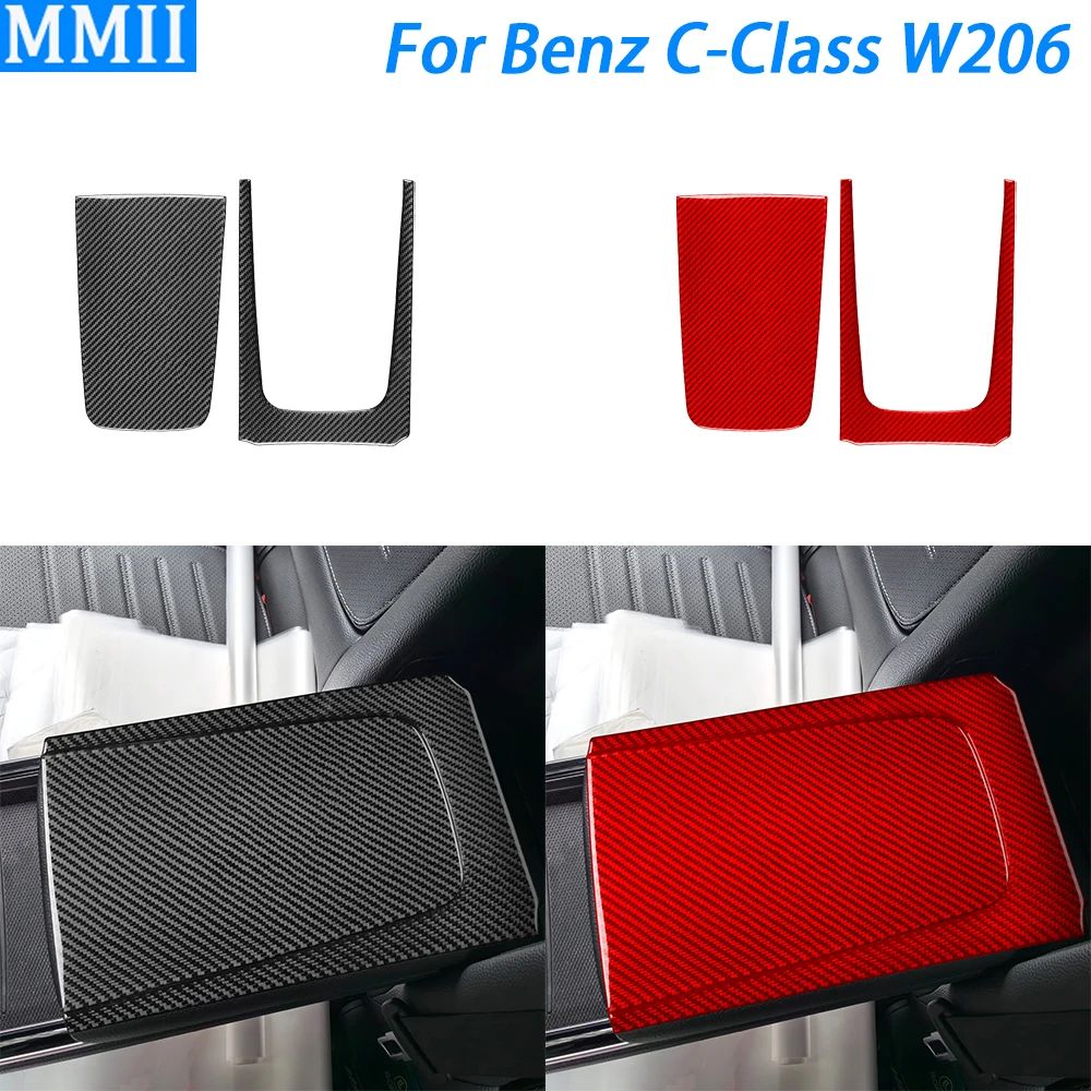 For Benz C-Class W206 2022-2024 Carbon Fiber Rear Armrest Box Panel Cover Decorative Car Interior Decoration Accessories Sticker