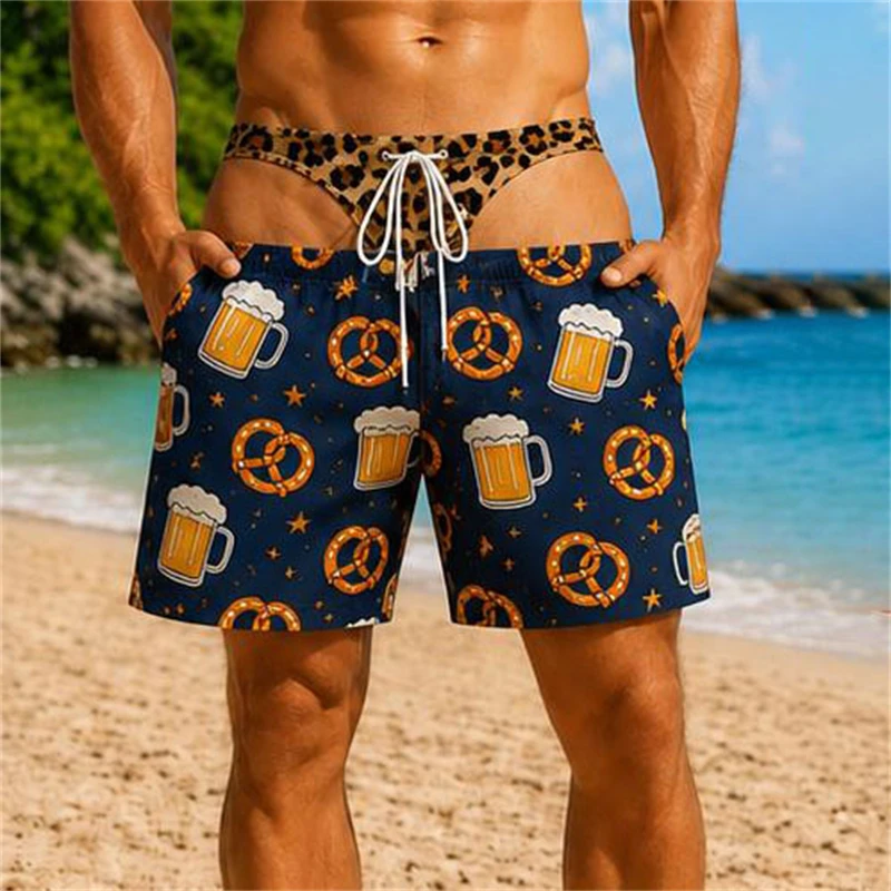 Lustige, zweilagig bedruckte Badeshorts für Herren, verschiedene Stile, 3D-Druck mit Bier- und Fruchtmuster, Shorts für den Strandurlaub im Freien, Badehose. – Detail 6