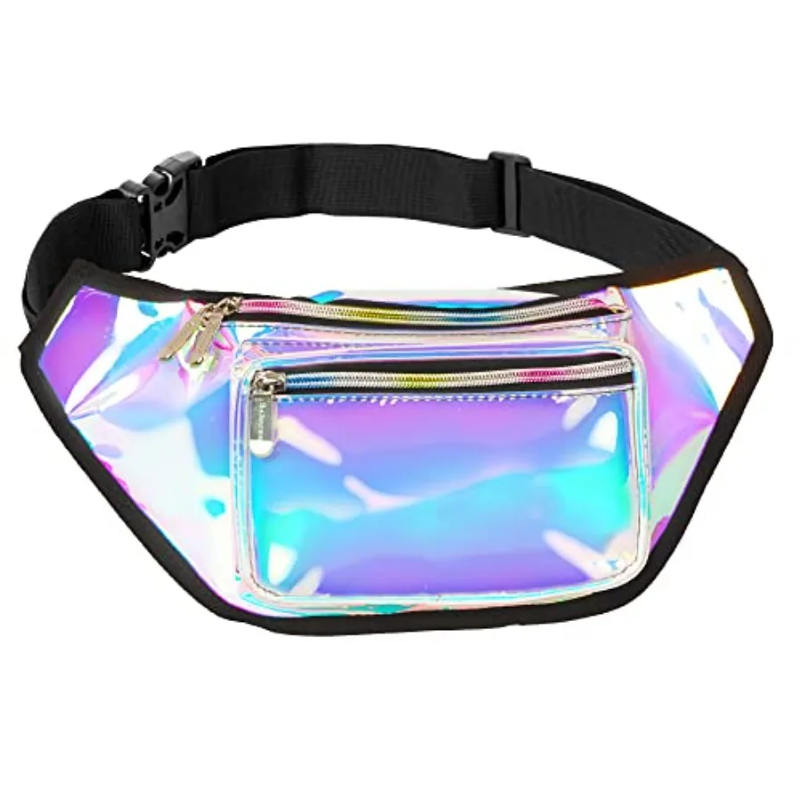 Holographic Fanny Pack Belt bag - Crossbody Waist Bag for Men or Women - Hands-Free, Waterproof Large Bumbag for Hiking, Runnin