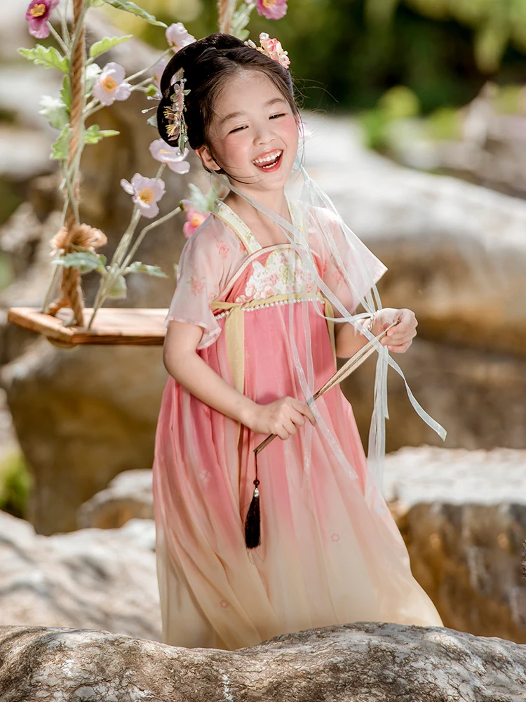 Hanfu Girls' Summer 2024 Ancient Short Sleeve Children's Original Chinese Style Fairy New Chinese Style Dress