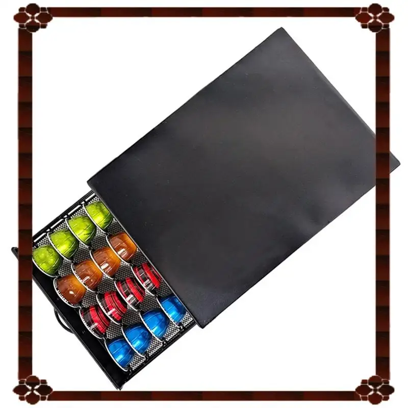 

24-Hour Delivery 40 Pod Coffee Capsule Organizer Black Metal Holder For Nespresso For Vertuoline Storage Drawer