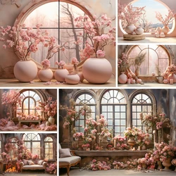 Scenery Outside Window Backgrounds Cherry blossoms Kids Adult Photography Props Child Baby Decors Rose Floral Photo Backdrops