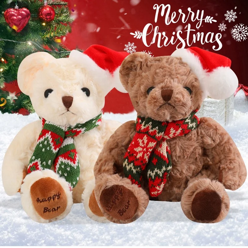 20CM Christmas Series Plush Toys Lovely Bear Wear Christmas Hat Kawaii Soft Stuffed Animals Plushies Doll Christmas Party Decor