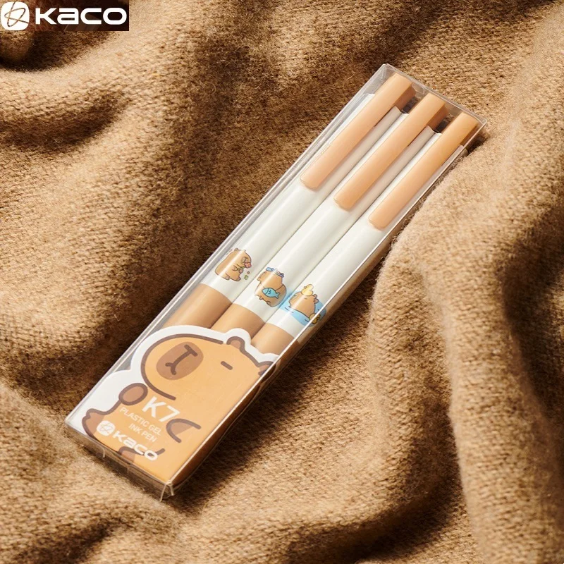 KACO Kawaii 3 unid/set bolígrafo de Gel tipo empuje suministros de papelería 0,5mm doble cuenta de secado rápido núcleo negro escritura de estudiante de alta capacidad