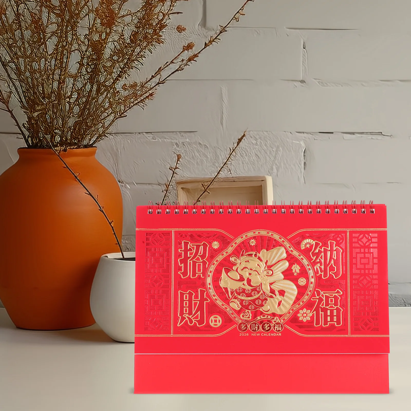 

2026 Desktop Calendar Red Chinese Horse Year Mini Standing Flip Calendar Office Table Notepad Chinese New Year Decorations