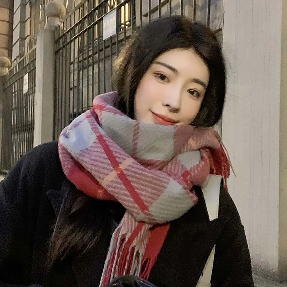 

Luxurious Soft Knitted Scarf Cashmere Striped Lattice Tassel Scarves Korean Style Thickened Shawl Women Girls Maiden 65x200cm