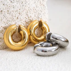 Exaggerated Ear Clip Earrings Minimalist Thick Glossy Geometric Earrings For Women Fashion Gold Color Silver Color Ear Jewelry A