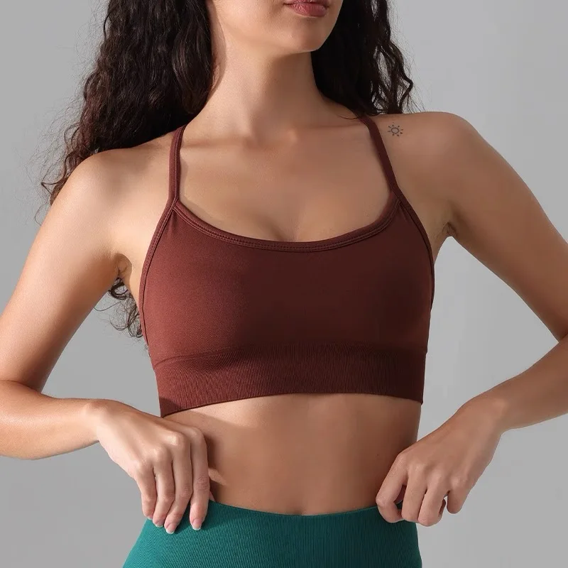 Gepolstertes Yoga-Tanktop für Damen, Fitness-Top mit überkreuztem Rücken, Pilates-Sport-BH, stoßdämpfender Trainings-BH. – Detail 19