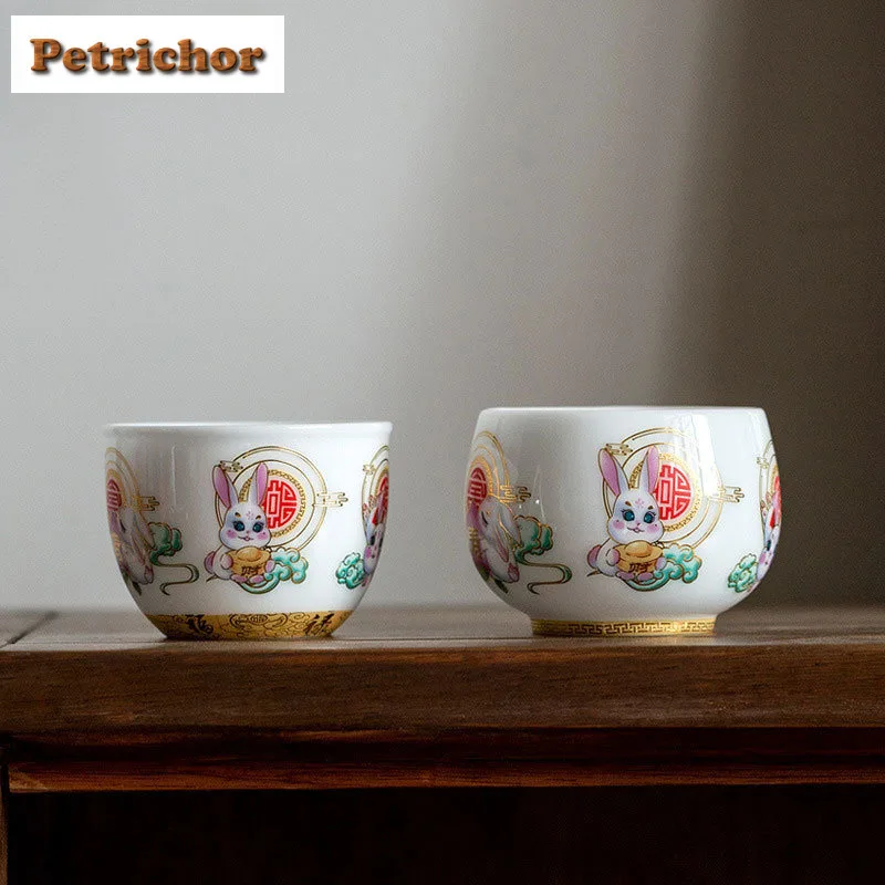 

Ice Seed Sheep Fat Jade Lucky Rabbit Teacup Japanese Tea Bowl Set Of Cups Tea-tasting Smelling Cup Jianzhan Master Cups Teaware