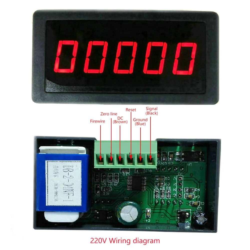 LCD Digital Counter Module DC12V-24V Electronic Totalizer with NPN  Signal Interface 1~999999 Times Counting Range