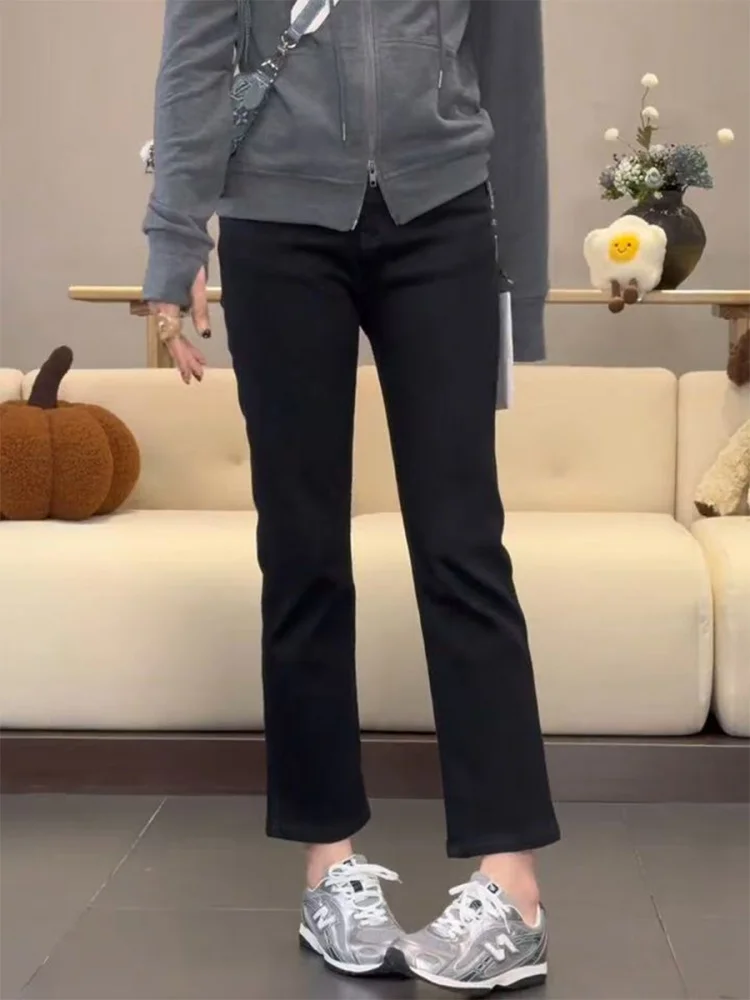 

Джинсы женские больших размеров с флисовой подкладкой, эластичные, с высокой талией, утягивающие, прямые, длиной 7/8, повседневные, удобные, дышащие