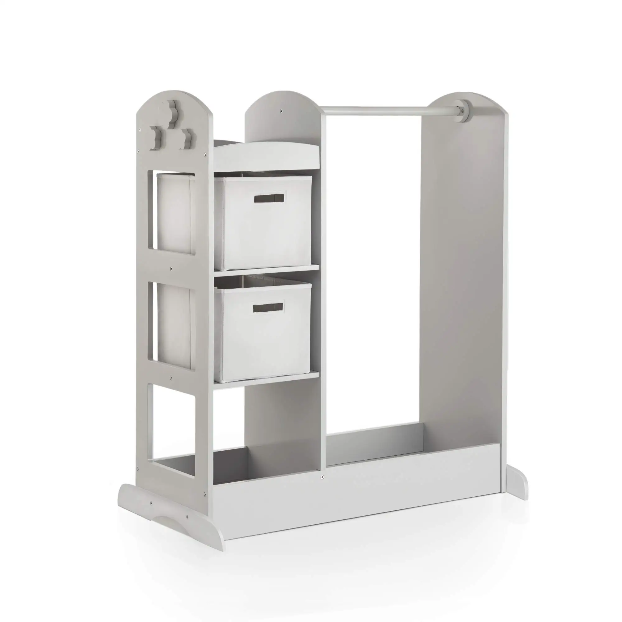See and Store Dress-up Center – Gray: Kids Dramatic Play Storage Armoire with Mirror, Rack, Shelves & Bottom Tray