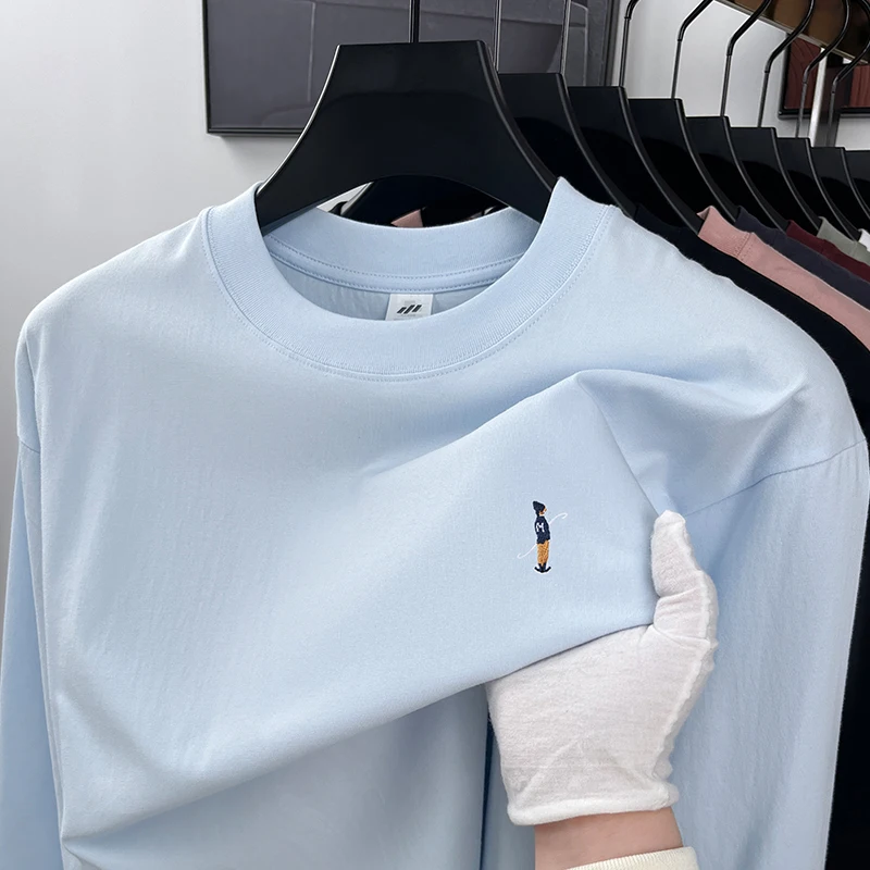 مصمم رجل طويل الأكمام تي شيرت 100% القطن الصدر التطريز الكورية نمط الخريف جديد الشباب حيوية الترفيه مقنعين كم طويل #1