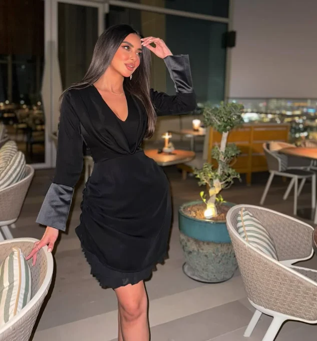 Customized High Quality V-neck Above Knee Length Full Sleeves Zipper  Vestidos Para Casamento Convidados Evening Dress Plus Size
