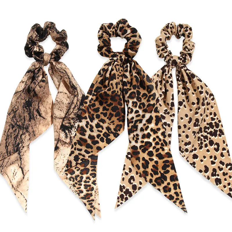 Large Leopard Print Hair Ties For Women Bow Headband Black Spotted Hair Ropes Ribbon Hair Accessories