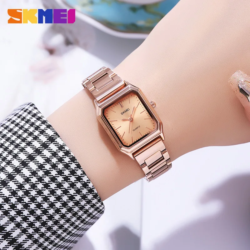 Skmei Women's Watch Waterproof Minority Simple Women's Square Watch Small Steel Belt Quartz Watch Cross-Border Watch Wholesale