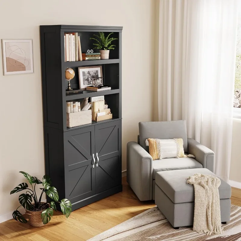 Bookshelvesand Bookcases with Doors, Floor Standing5Shelf Display Storage Shelves, 69 inTall Bookcase forHome Office, LivingRoom