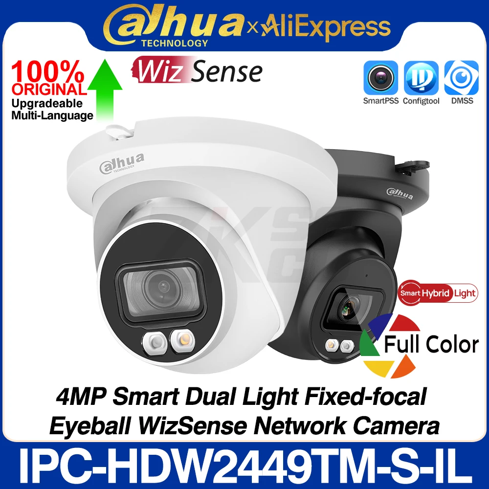 Dahua Original IPC-HDW2449TM-S-IL 4MP Smart Dual Light Eyeball WizSense Network IP Camera Full Color SD Slot POE IP67 SMD Plus