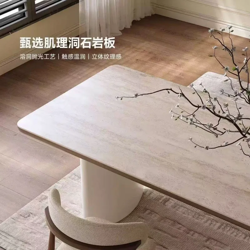 طاولة طعام من حجر نفق الرياح الكريمي الفرنسي، شقة صغيرة منزلية، طاولة طعام بسيطة مستطيلة من الخشب الصلب