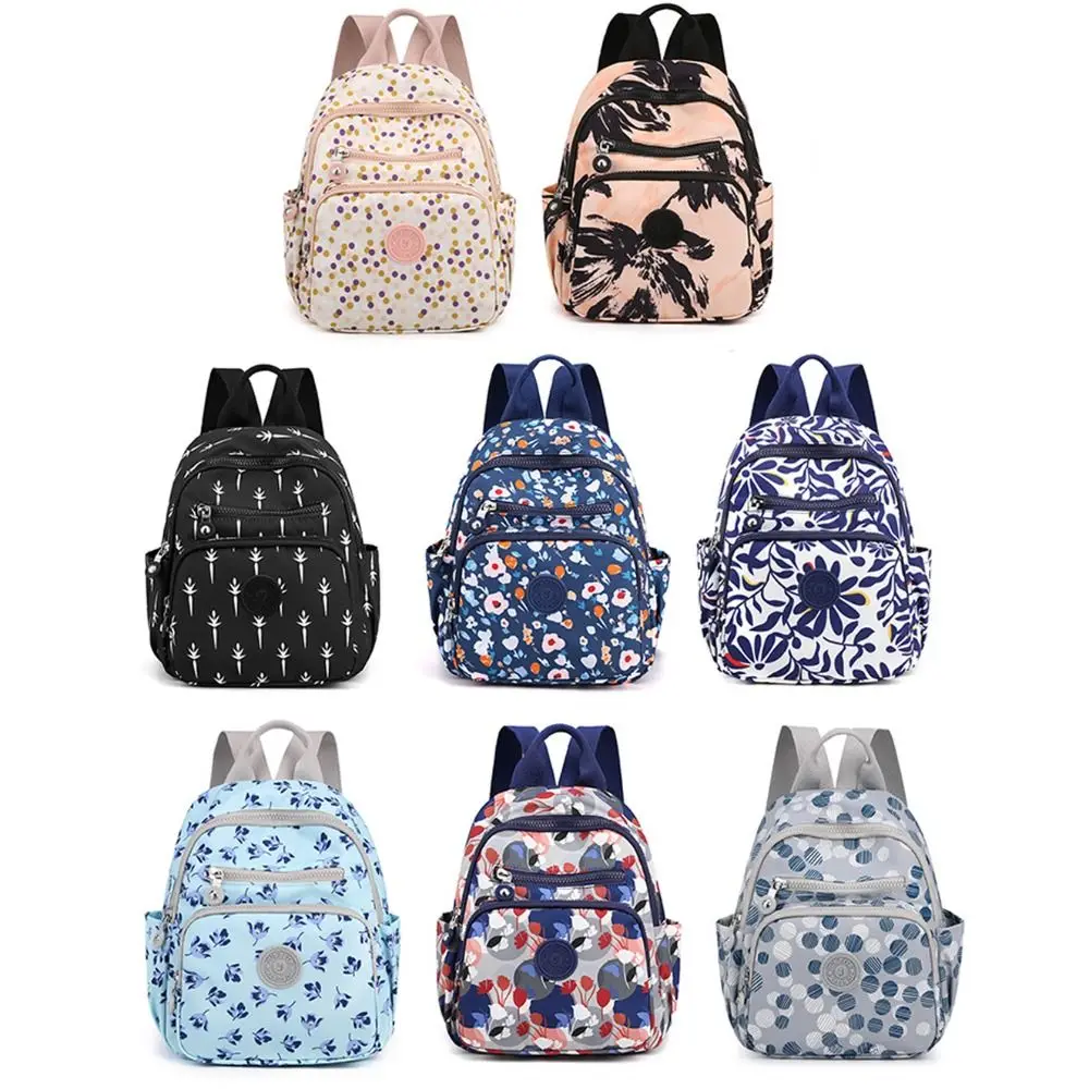 Floral Backpack Outdoor Nylon Printed Schoolbag Light Waterproof Bookbag Women