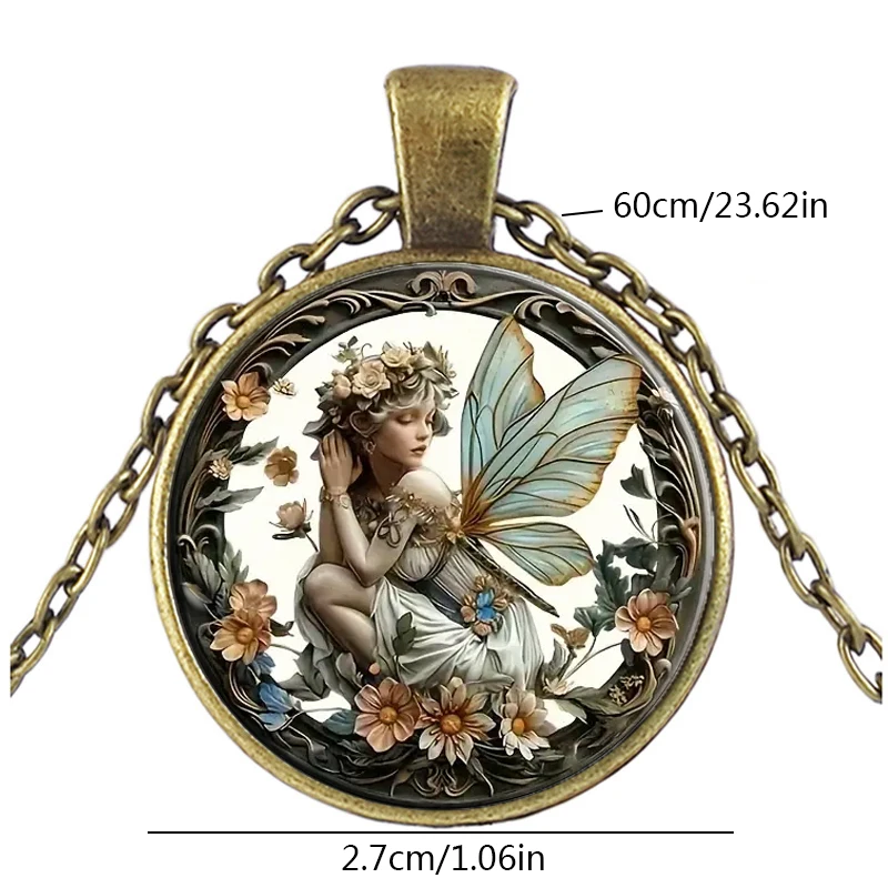 Vintage Runde Schmetterling Fee Glaskuppel Anhänger Halskette Blume Engel Halsketten für Frauen Mädchen Geschenke – Detail 1