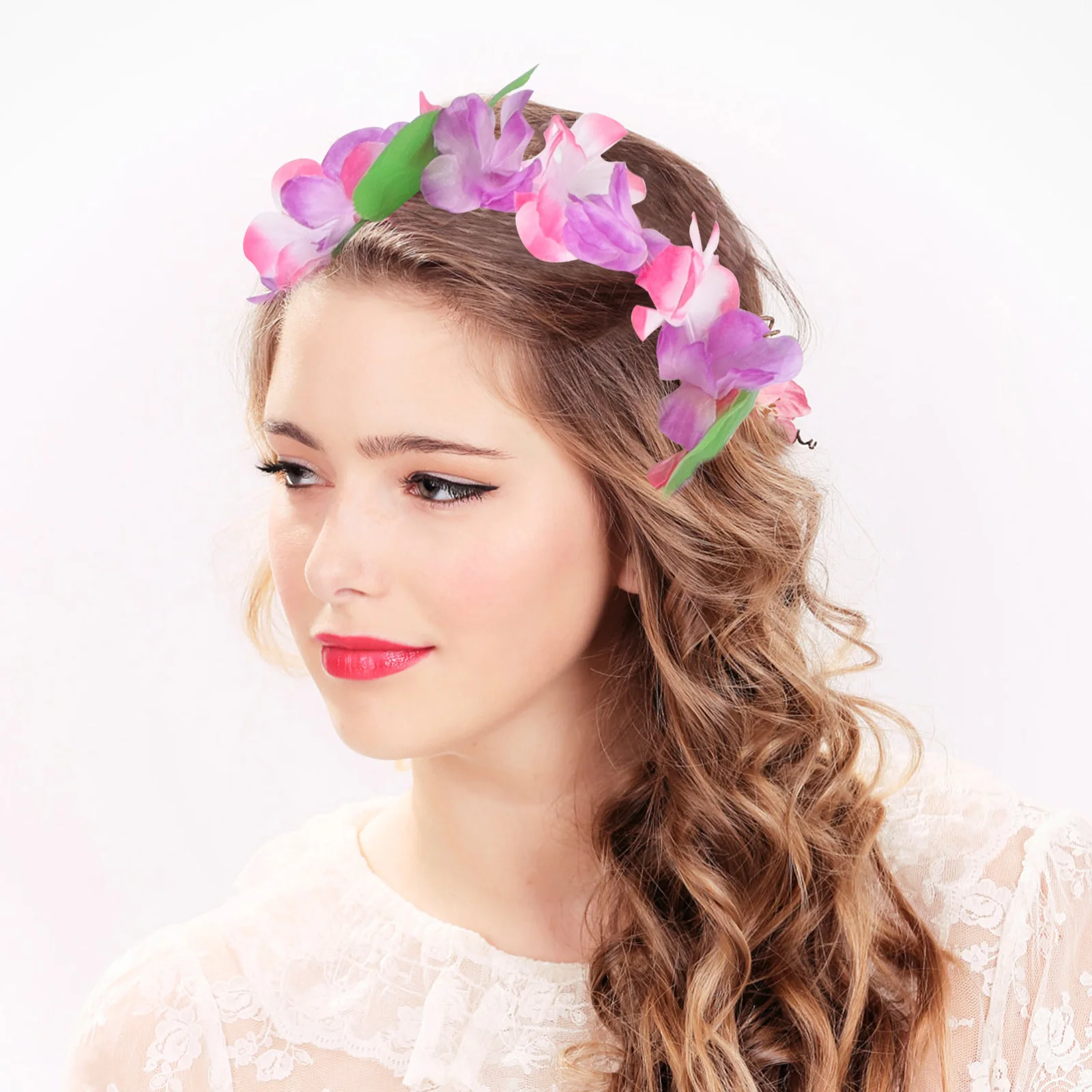 

12pcs Flower Garlands Wreath Four Piece Set Floral Necklaces Bracelet Headband Luau Party Supplies Hawaiian Celebration