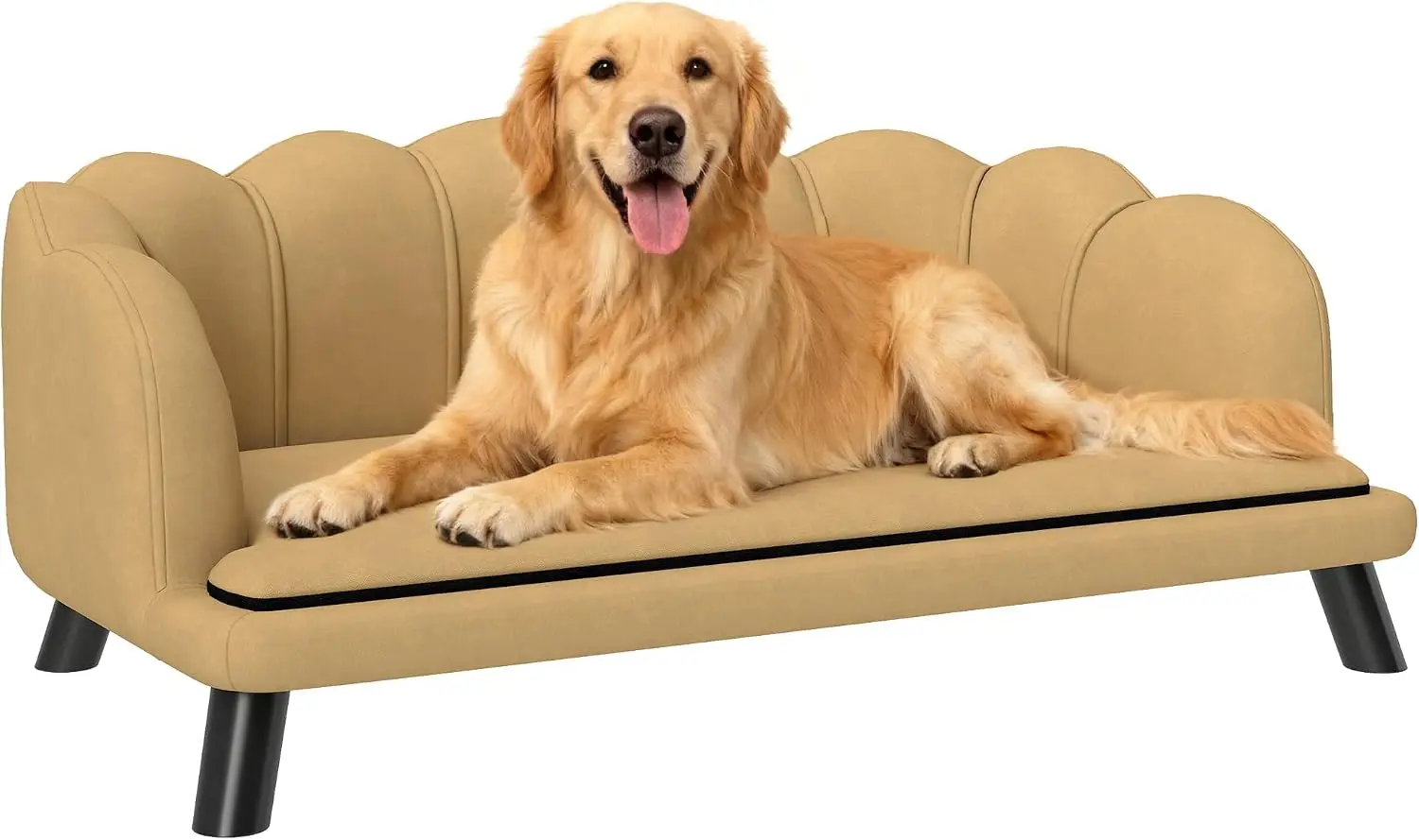 Velvet Large Dog Couch with Foam Cushion, Removable Washable Cushion, Pearl-Back Design Pet Sofa for Medium and Large Breeds