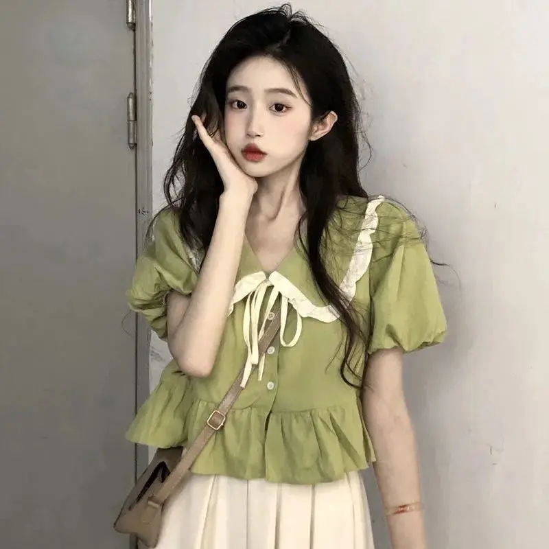 

Пышная рубашка с короткими рукавами, нишевый дизайн, топ в летнем стиле, женская красивая модная кукольная рубашка