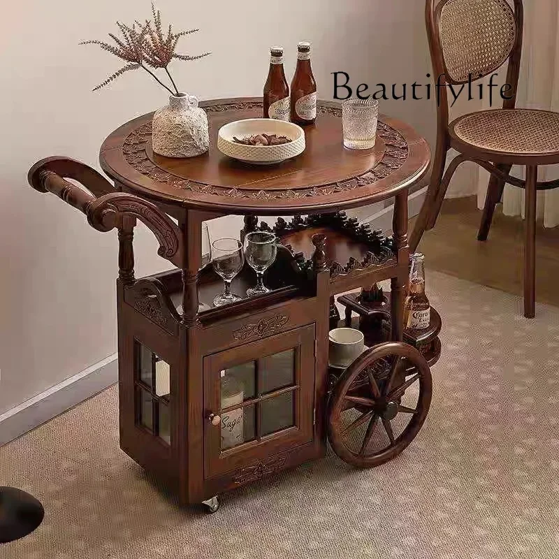 NEW TT French medieval style movable small side table American cart coffee table folding tea table dining car household