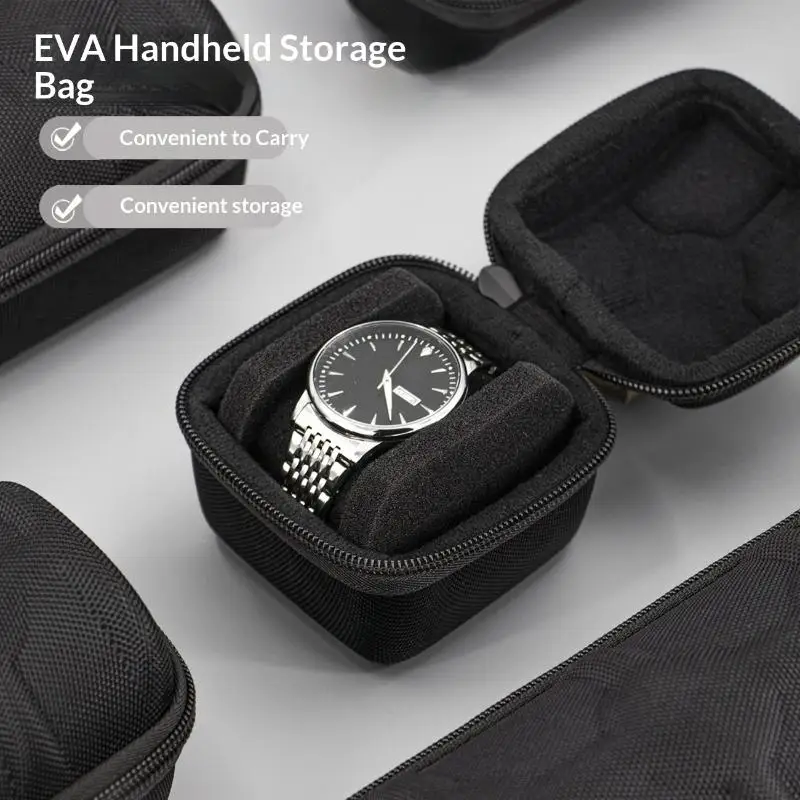 Protective EVA Hard Case Black Watch with Velvet Pillow Ideal for Safe Travel