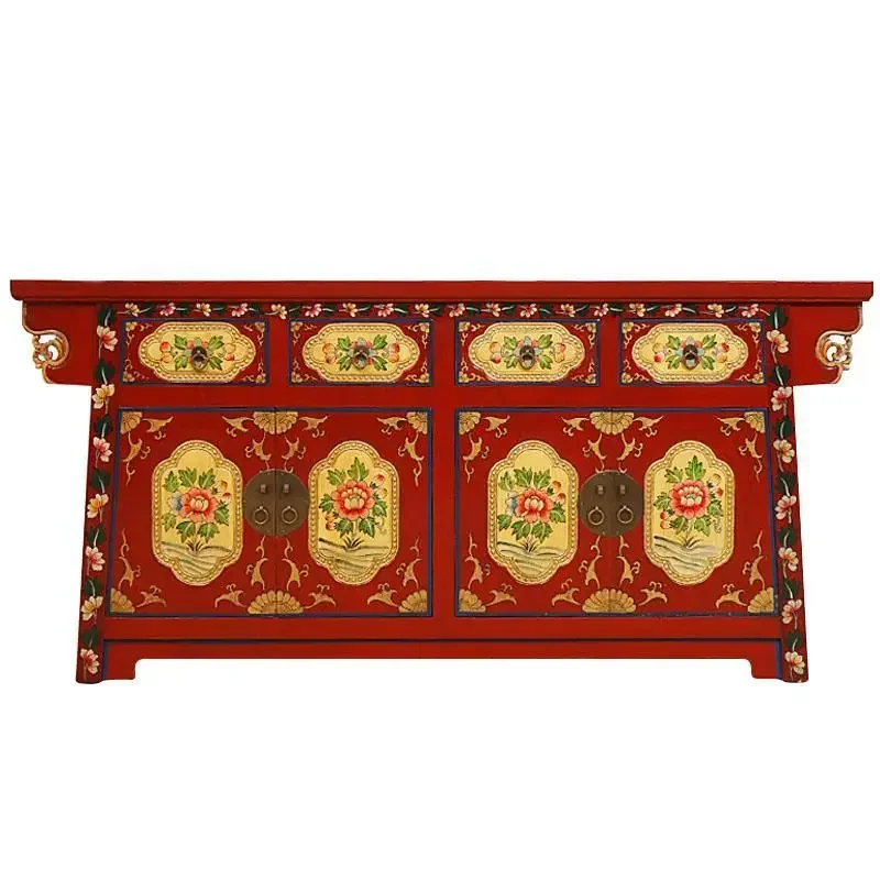 Style Entrance Cabinet Retro Solid Wood Painted Home Foyer Shoe Cabinet Neoclassical Decorative Cabinet Locker