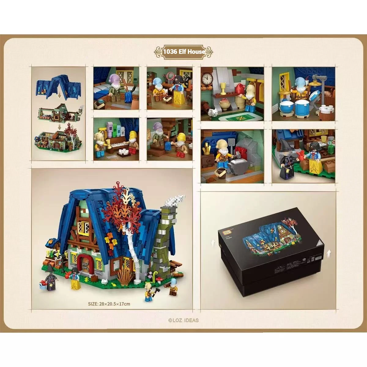 ของเล่นประกอบสร้างสรรค์สำหรับเด็ก LOZ, โมเดลบ้านเอลฟ์แบบประกอบเอง, ของเล่นตัวต่อ, ชุดฉากถนน, ของขวัญวันหยุด