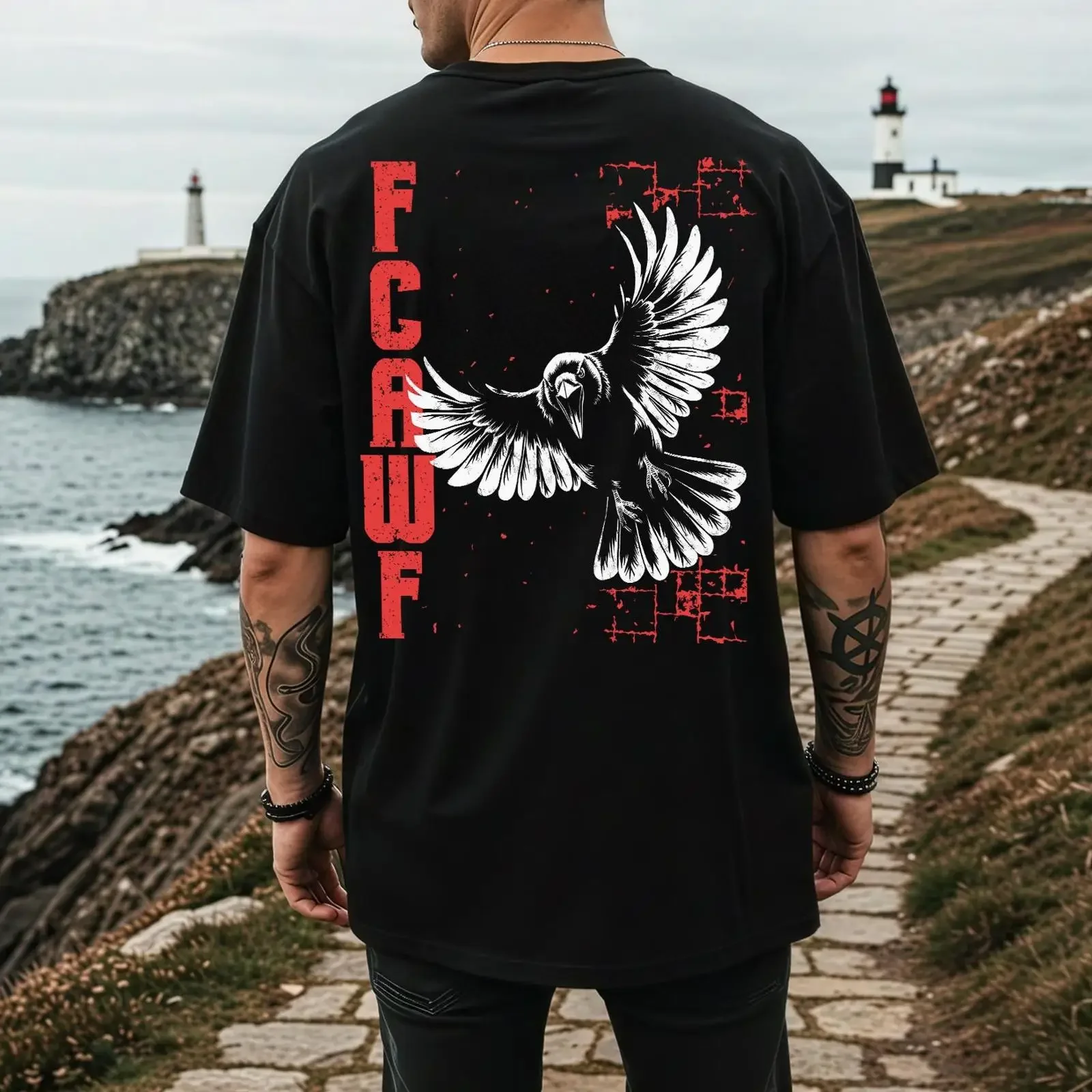 F Caw T Shirt Funny Crow Black Dad Animals Street Style Grunge Bird vintage Washed Stretched Slightly streetwear Versatile