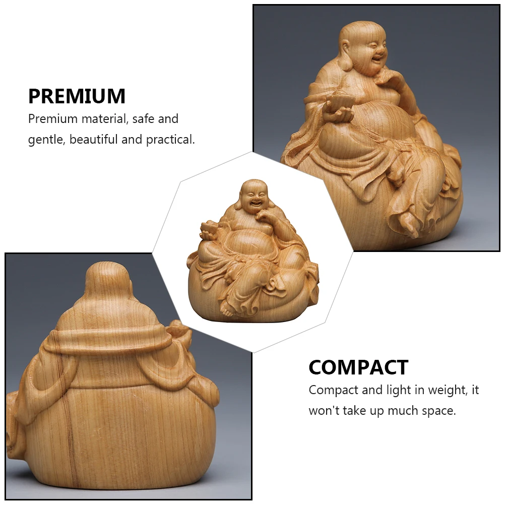

Maitreya Statue Wooden Buddha nament Mini Tabletop Retro Sacred Desktop Adornment Home Decor Fun Views Religious Cultural