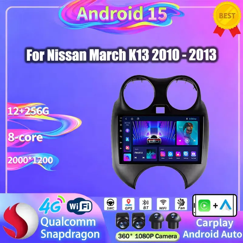For Nissan March Micra K13 2010 2011 2012 2013 Car Radio Android 15 Multimedia Player Navigation GPS 4G WIFI Carplay 2din DVD BT