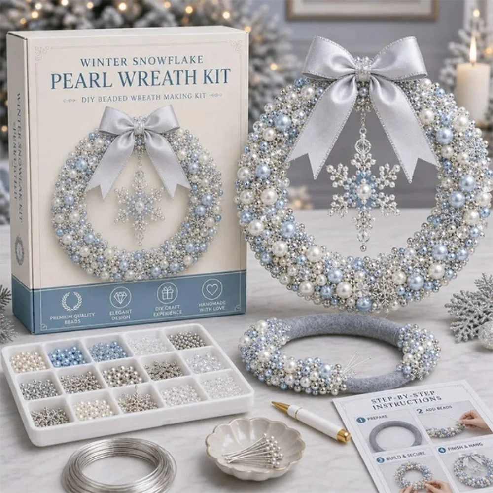 DIY Christmas Pearl Wreath Kit 9 Styles Beaded Xmas Hanging Ornament Handmade Craft Set for Home Wall Door Decor Gift