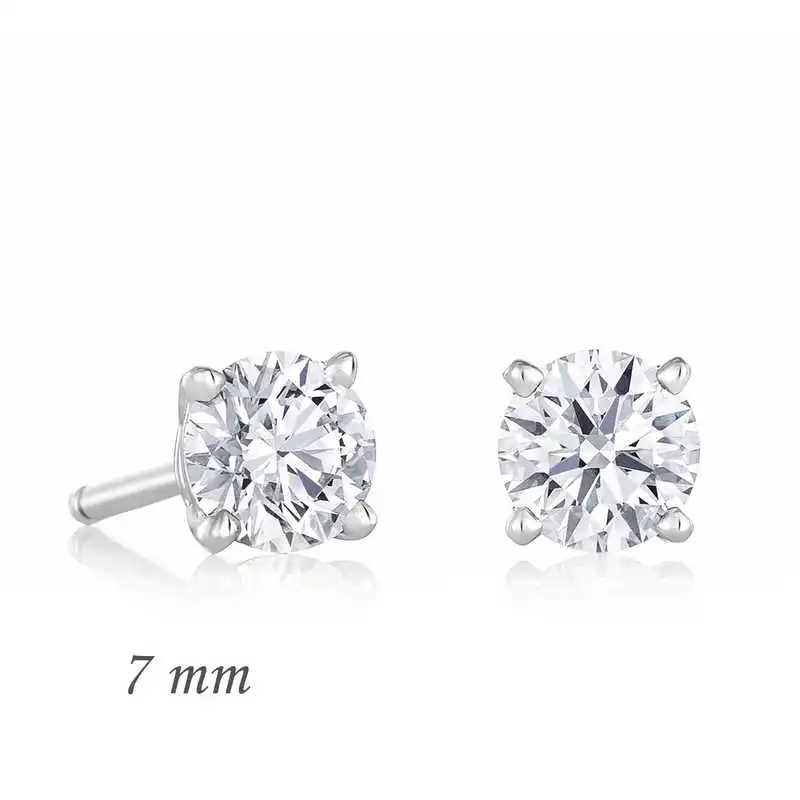 Silver Round Solitaire Zircon Earrings - 7 mm. Zircon Stone 925 Sterling Women for Jewelry Wedding Party Birthday Gift - Box - Fashion Girl Accessories