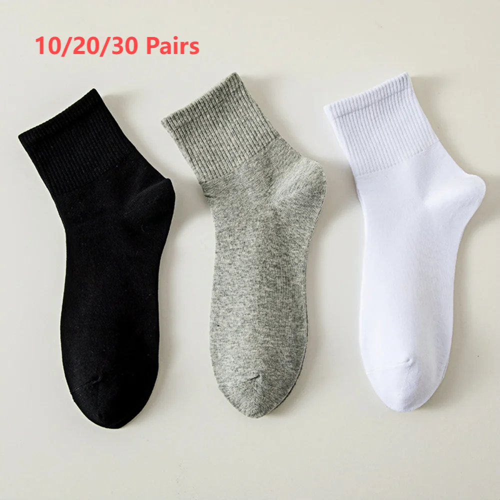 

10/20/30 Pairs Men's spring and summer mid tube black, white, gray thin cotton socks, sweat absorbing and odor proof socks