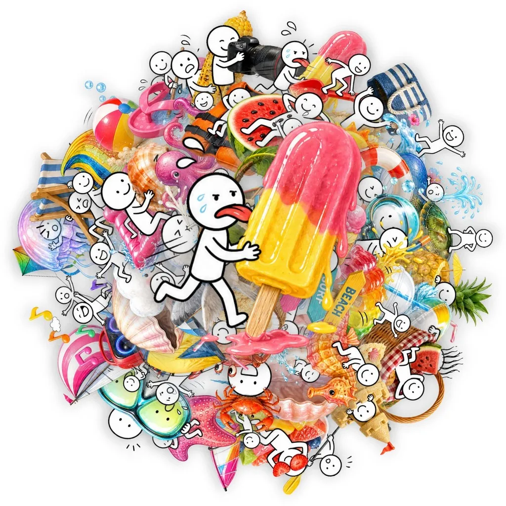 Seaside Holiday Stick Figure Themed Sticker Pack 50 Sheets Transparent PET Cartoon Stickers for Handmade RecordingYourLife Store