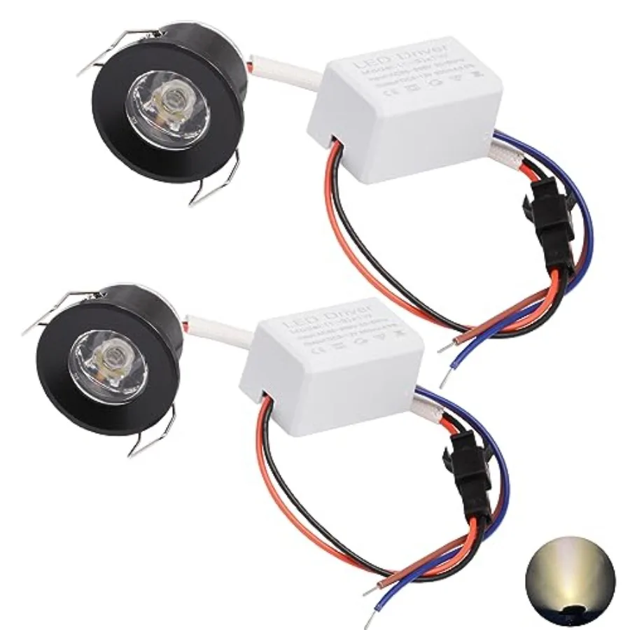 2Pack 1W Mini Spotlights Indoor 1 Inch Recessed Showcase Display Under-Cabinet LED Lights Fixture with AC 110V/220V to 3-12V Po